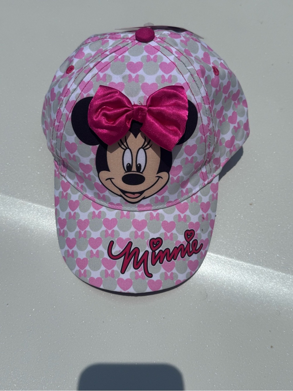 Disney Minnie Mouse Pink Heart Baseball Cap with Satin Bow